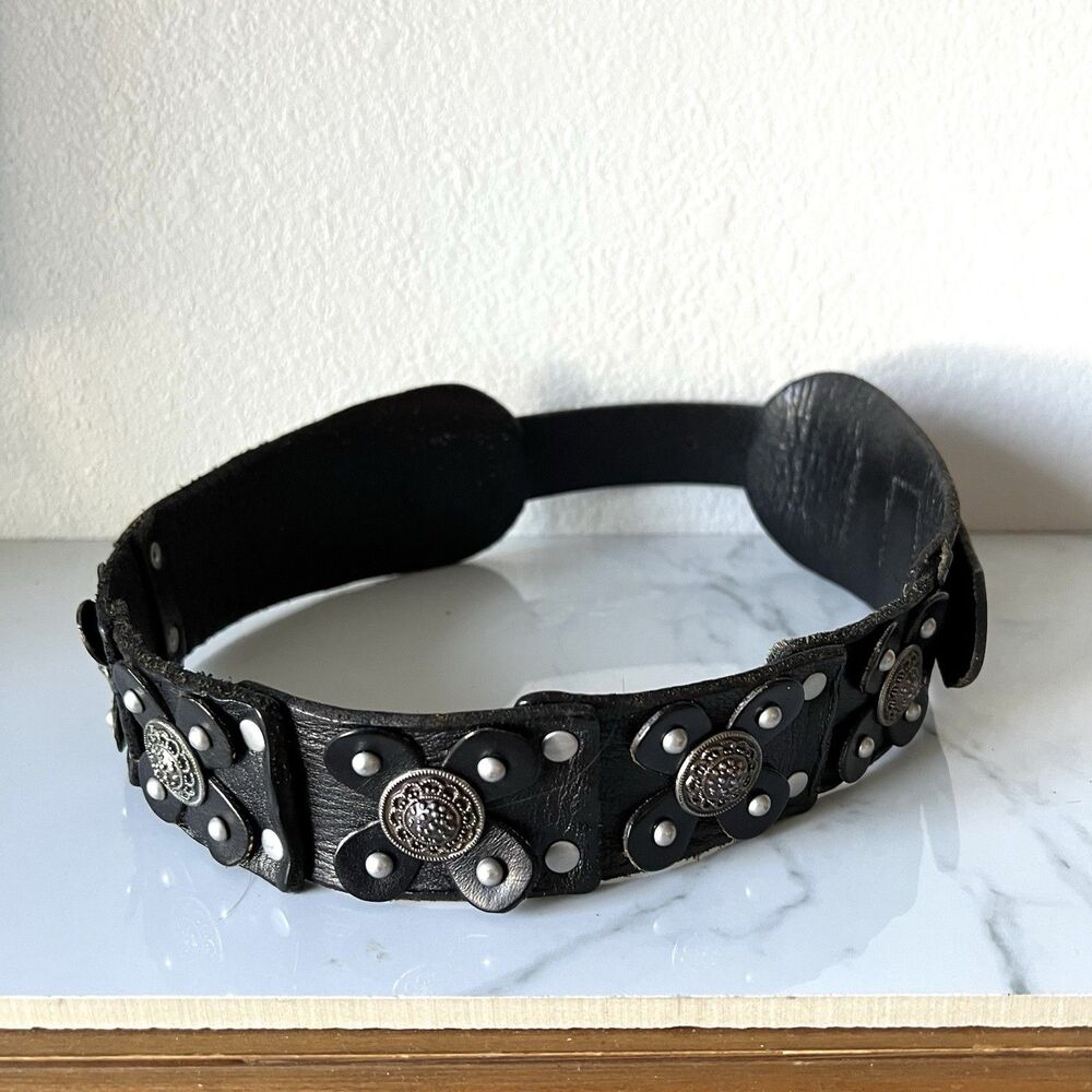 Bed Stu Women’s Leather Floral Wide Corset Belt Metal Hardware Size S